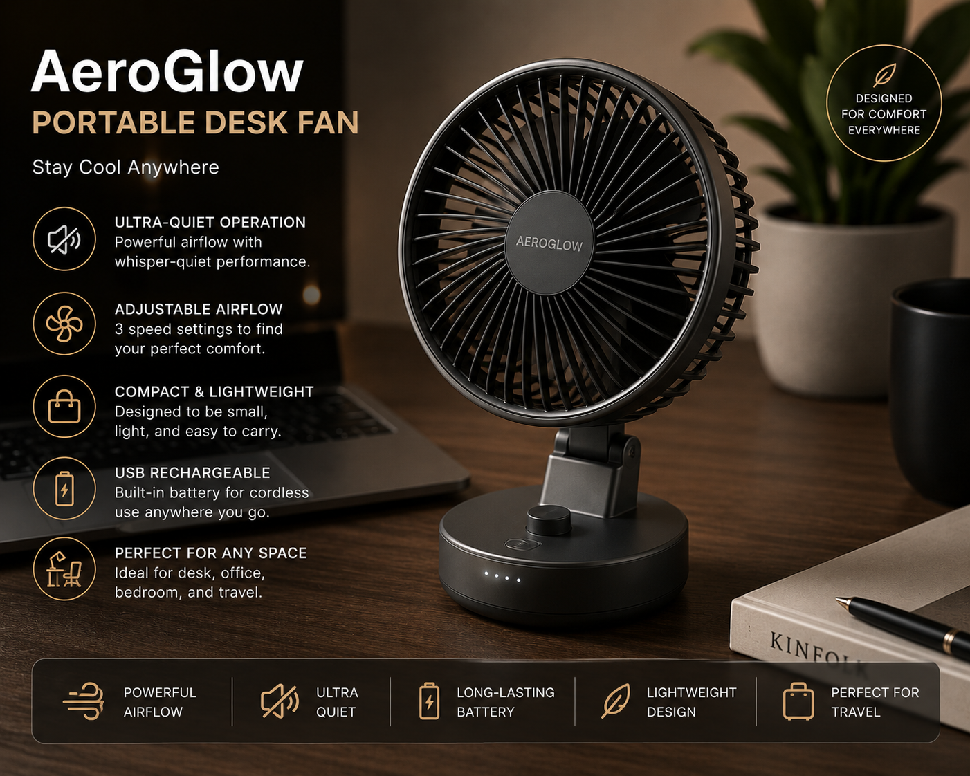 AeroGlow Portable Desk Fan