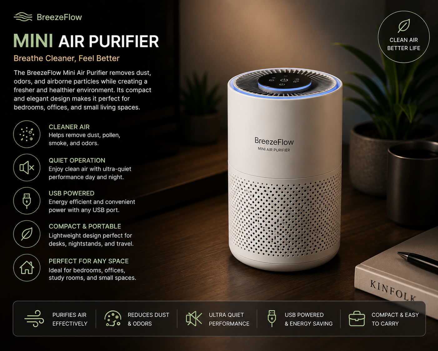 BreezeFlow Mini Air Purifier