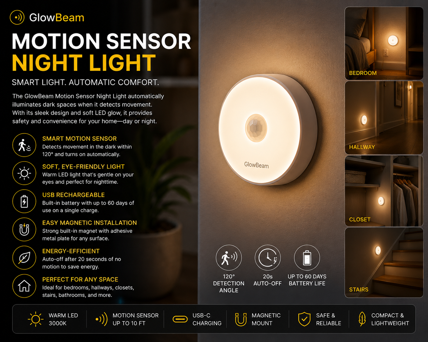 GlowBeam Motion Sensor Night Light