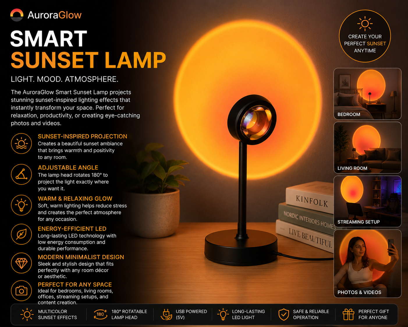AuroraGlow Smart Sunset Lamp