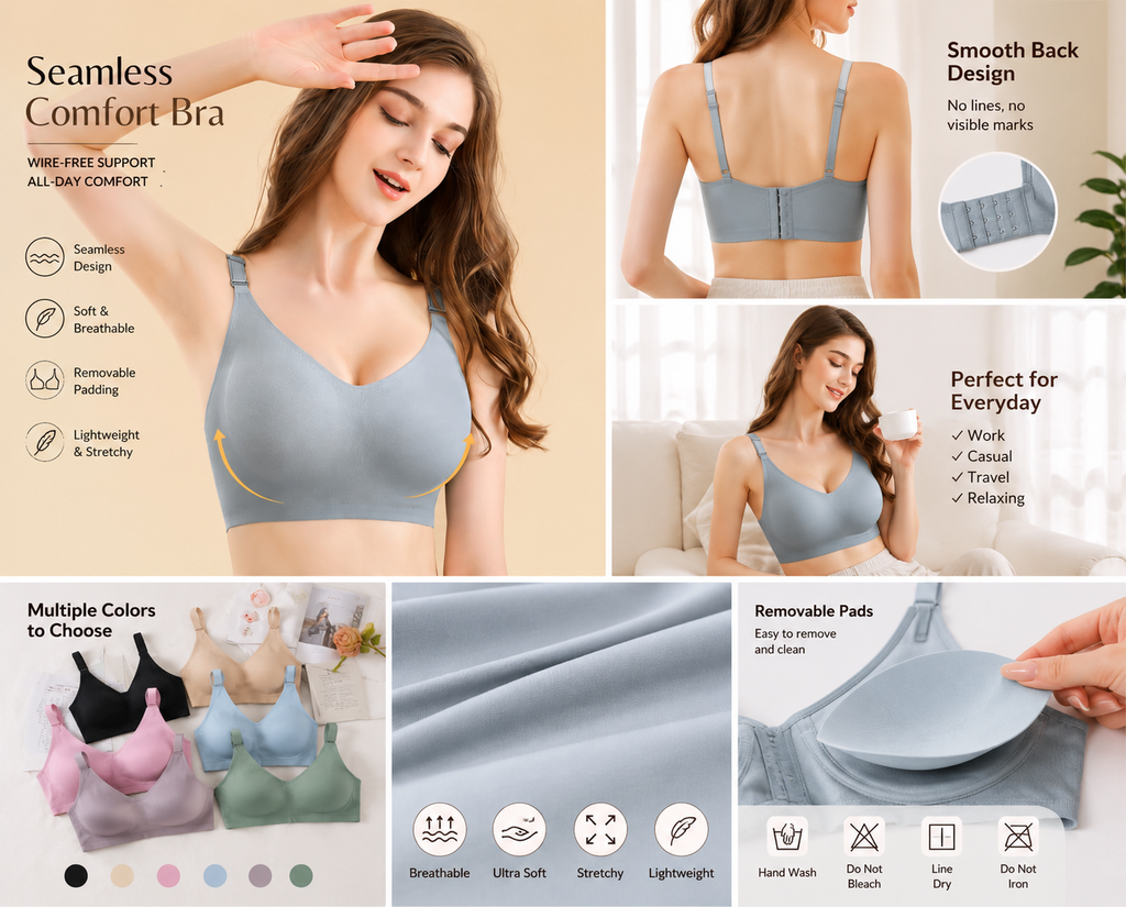 Women's Seamless Comfort Bra – Wire-Free Everyday Support