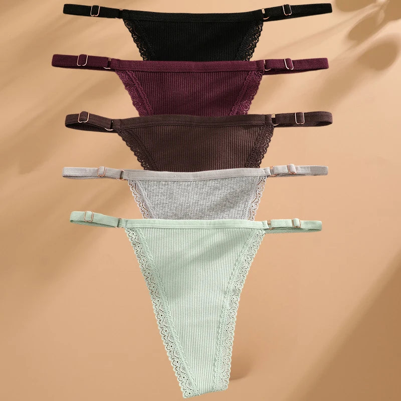 5-Pack Women's Cotton Lace Thongs – Soft & Comfortable Everyday Fit