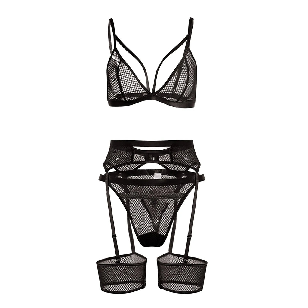 Lace Sheer Garter Set Bra & Panty Set  | Clestora