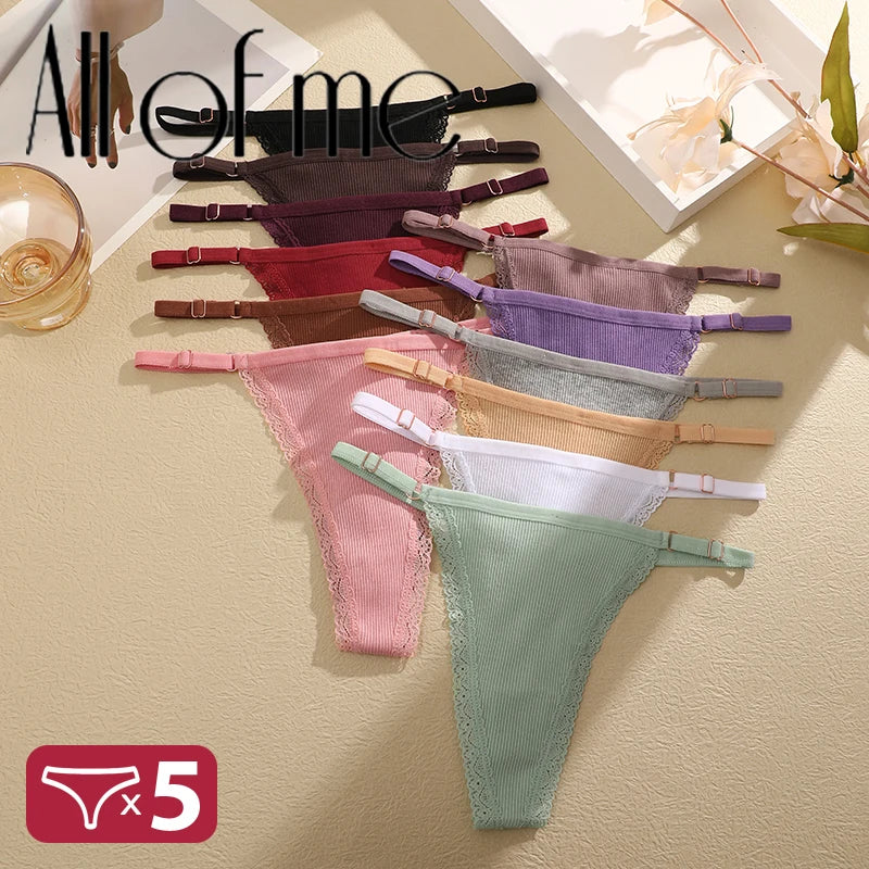 5-Pack Women's Cotton Lace Thongs – Soft & Comfortable Everyday Fit
