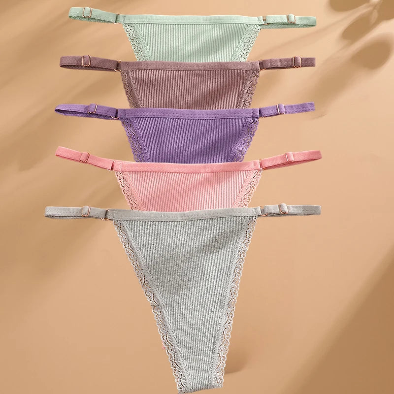5-Pack Women's Cotton Lace Thongs – Soft & Comfortable Everyday Fit
