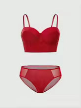 Red Lace Set Bra & Panty Set  | Clestora