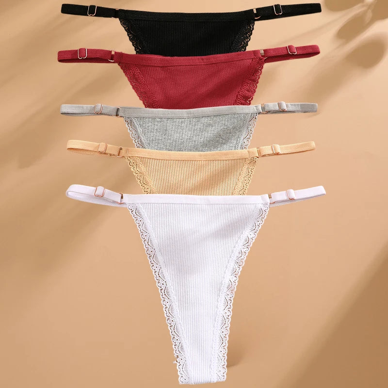 5-Pack Women's Cotton Lace Thongs – Soft & Comfortable Everyday Fit