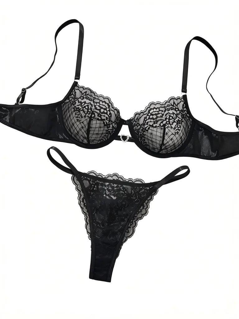 Black Lace Set Bralette Set | Clestora