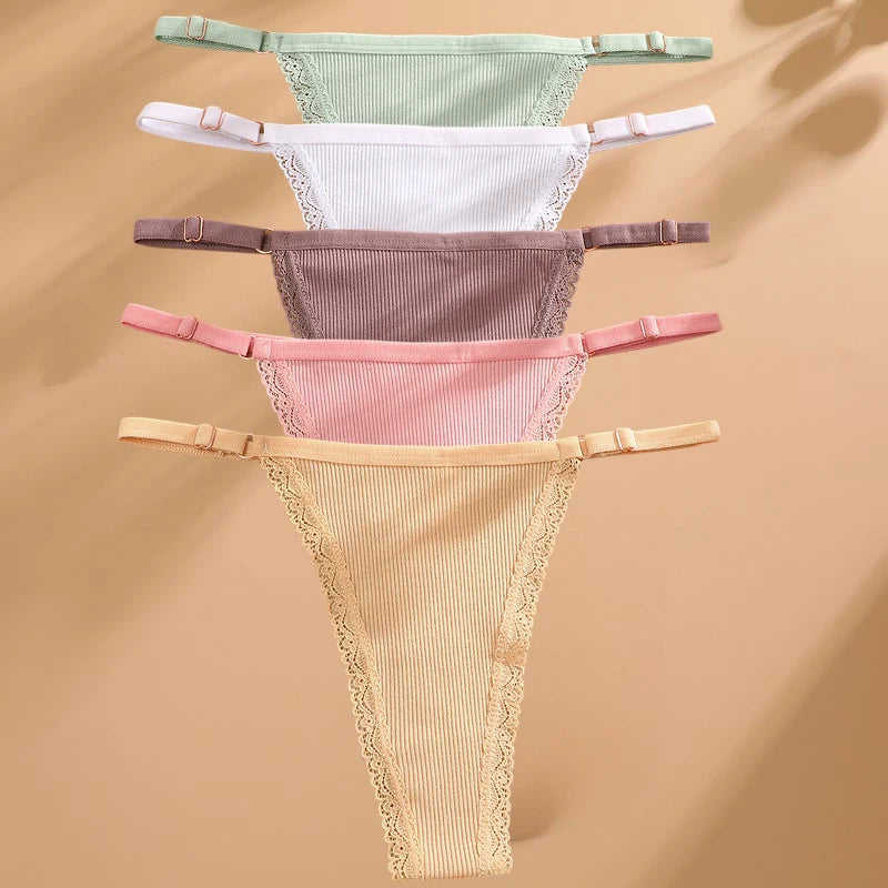 5-Pack Women's Cotton Lace Thongs – Soft & Comfortable Everyday Fit