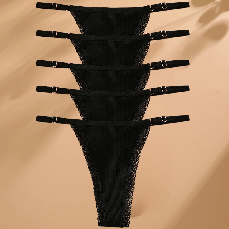 5-Pack Women's Cotton Lace Thongs – Soft & Comfortable Everyday Fit