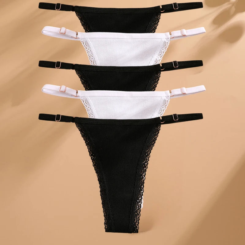 5-Pack Women's Cotton Lace Thongs – Soft & Comfortable Everyday Fit