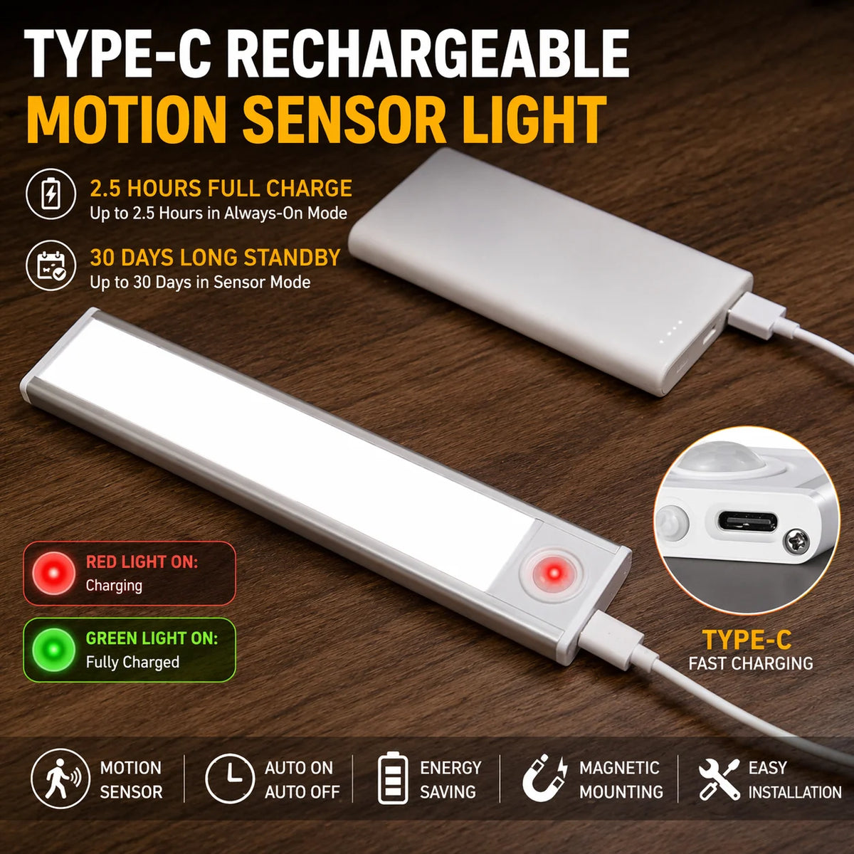 Clestora MotionGlow™ – Rechargeable Motion Sensor Light