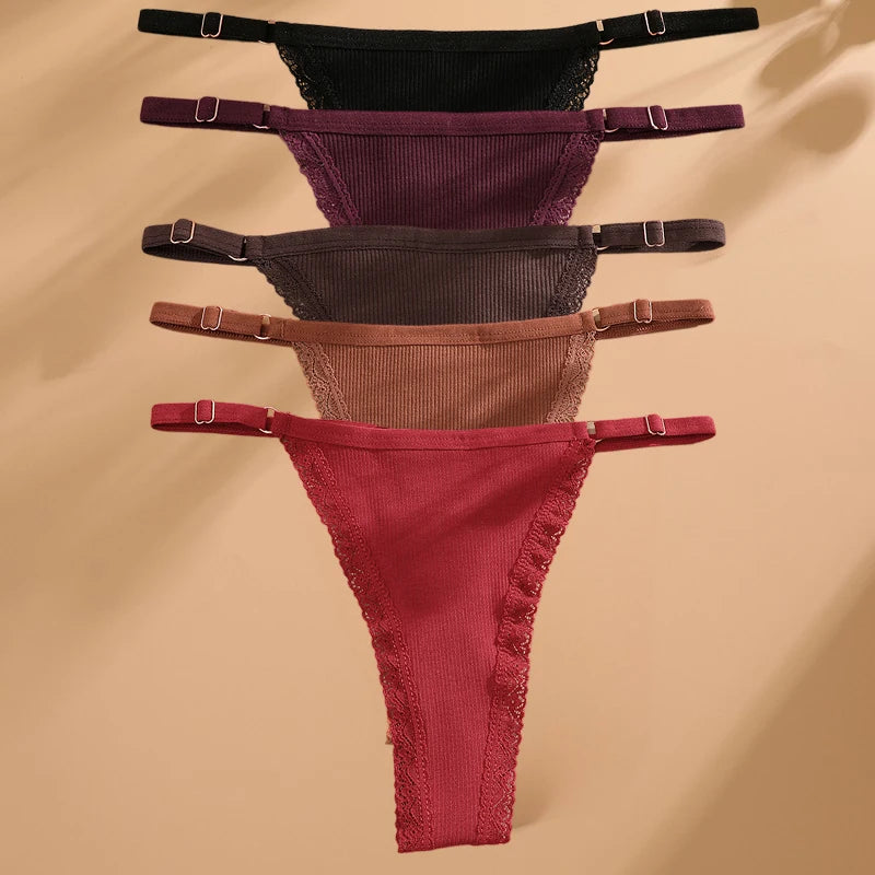 5-Pack Women's Cotton Lace Thongs – Soft & Comfortable Everyday Fit