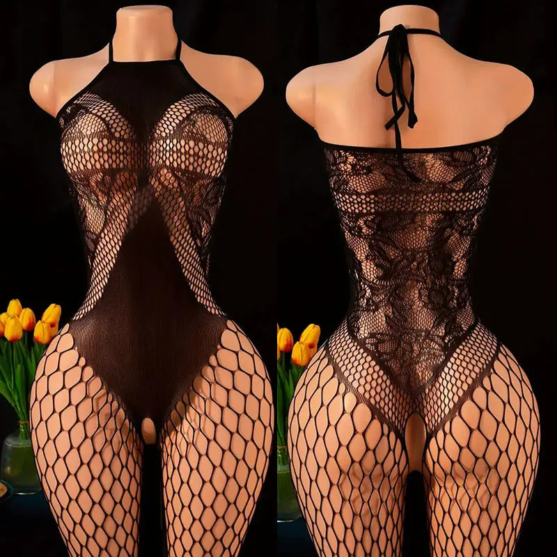 Luxury Lace Bodysuit – Elegant Fishnet One-Piece Lingerie