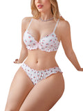 Floral Set Bow Detail Bra & Panty Set  | Clestora