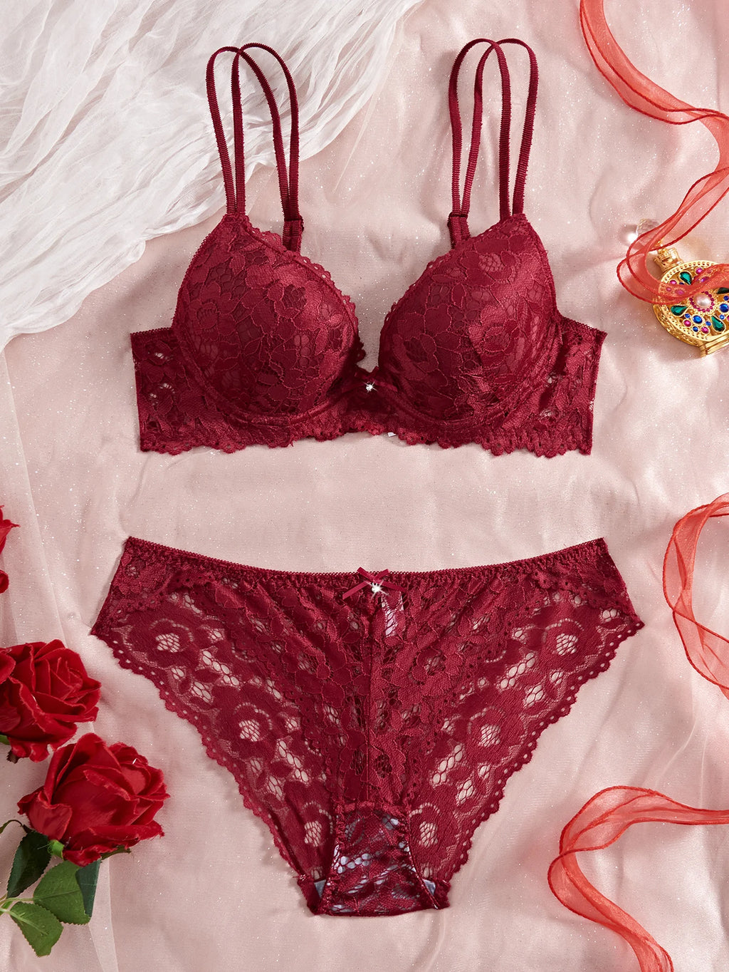 Lace Sheer Set Bra & Panty Set  | Clestora