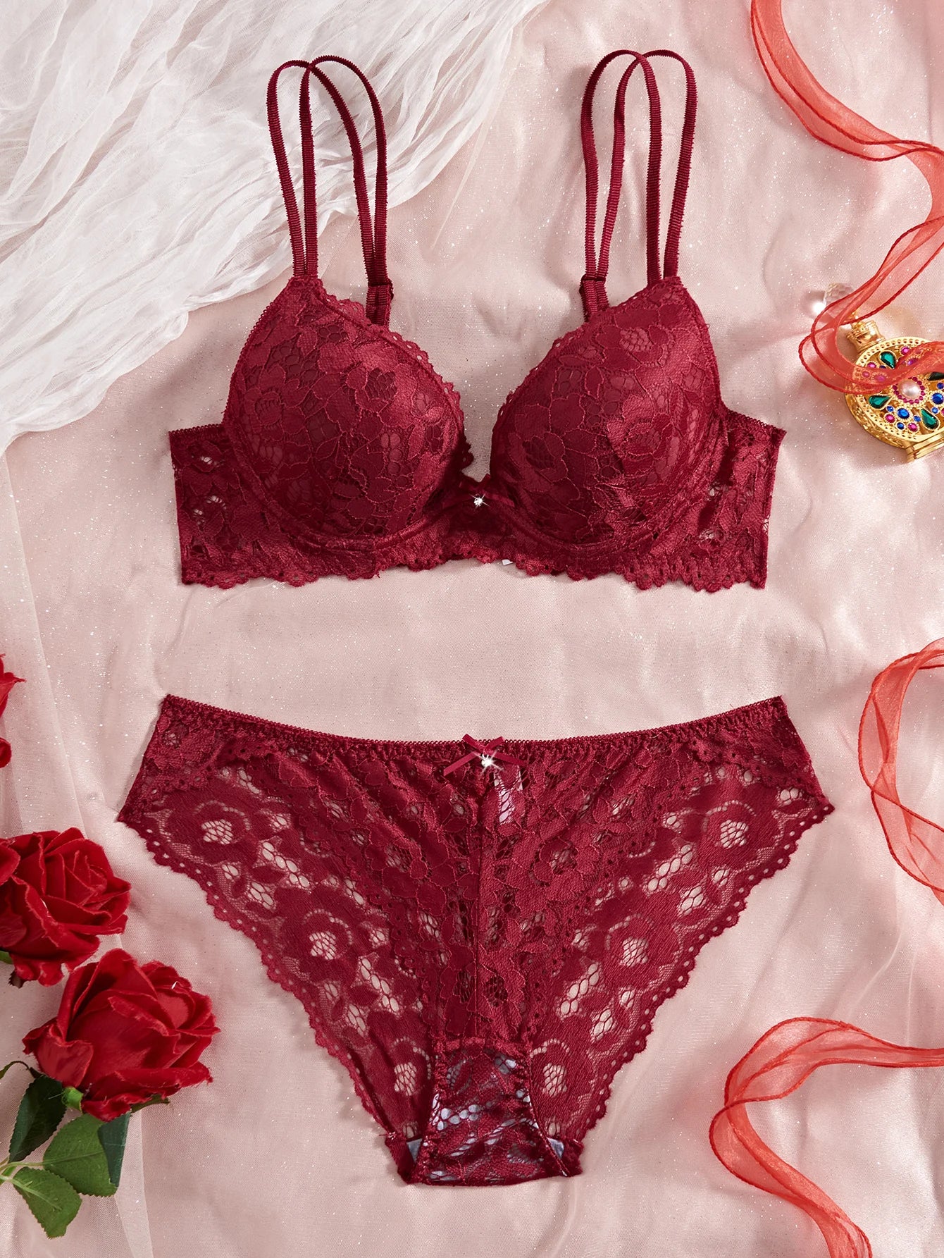 Lace Sheer Set Bra & Panty Set  | Clestora