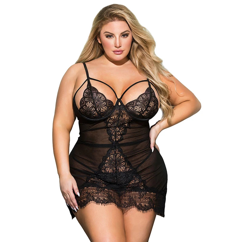 Lace Sheer Plus-Size Babydoll  | Clestora