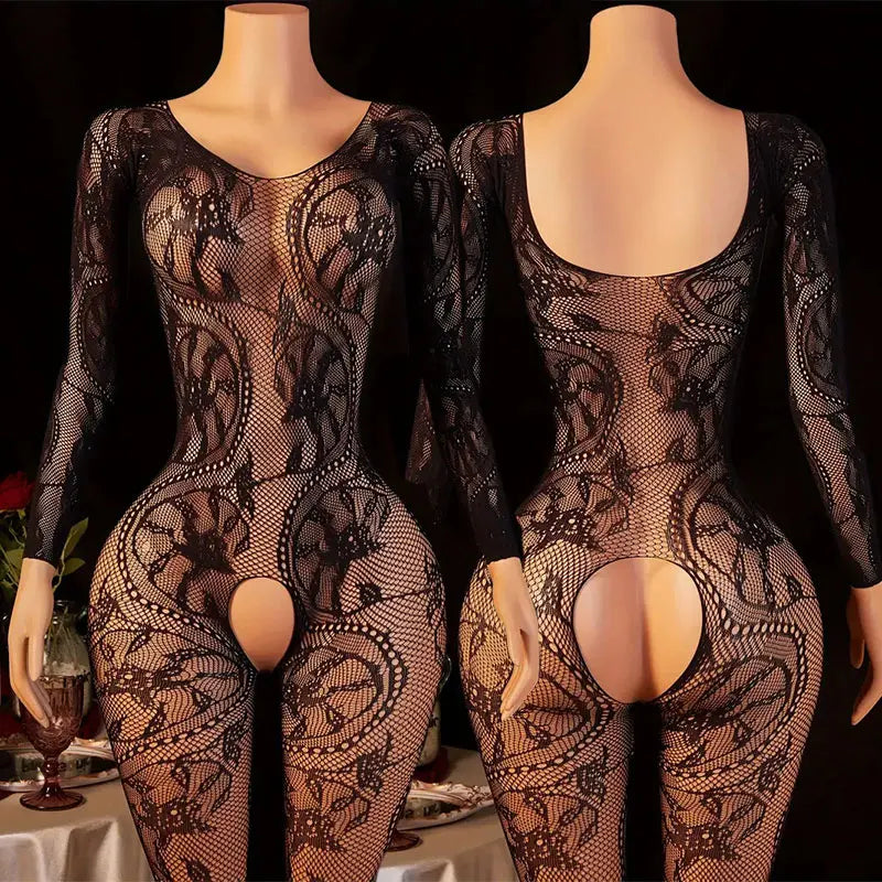 Luxury Lace Bodysuit – Elegant Fishnet One-Piece Lingerie