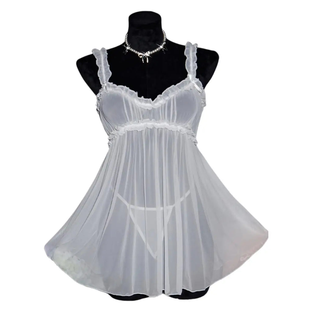 White Lace Mesh Babydoll  | Clestora