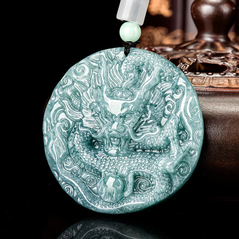 Burmese Jade Dragon Pendant – Natural Jadeite Lucky Amulet Necklace