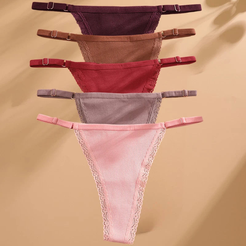 5-Pack Women's Cotton Lace Thongs – Soft & Comfortable Everyday Fit