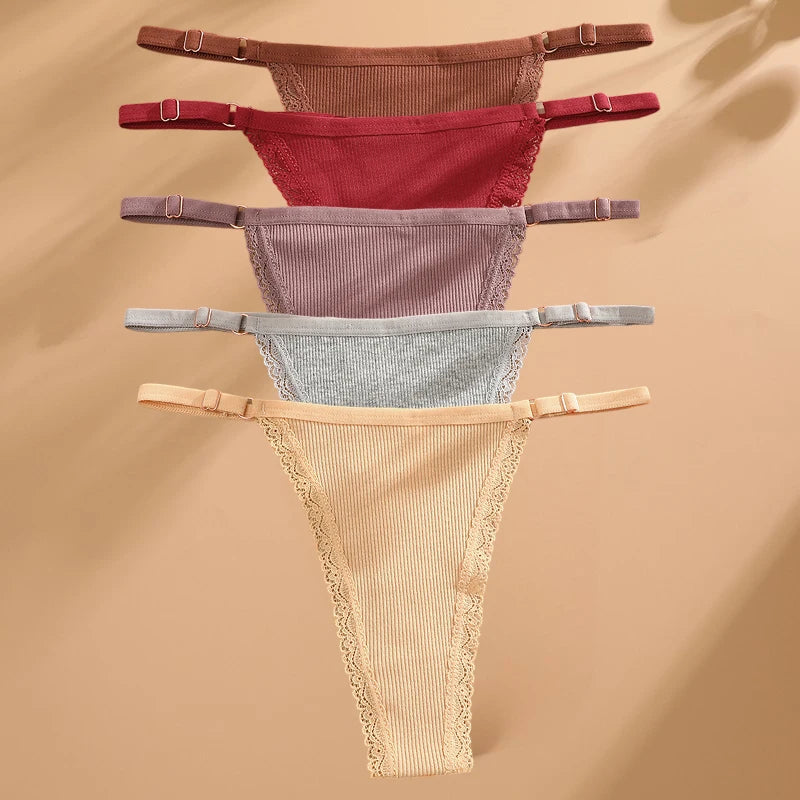 5-Pack Women's Cotton Lace Thongs – Soft & Comfortable Everyday Fit